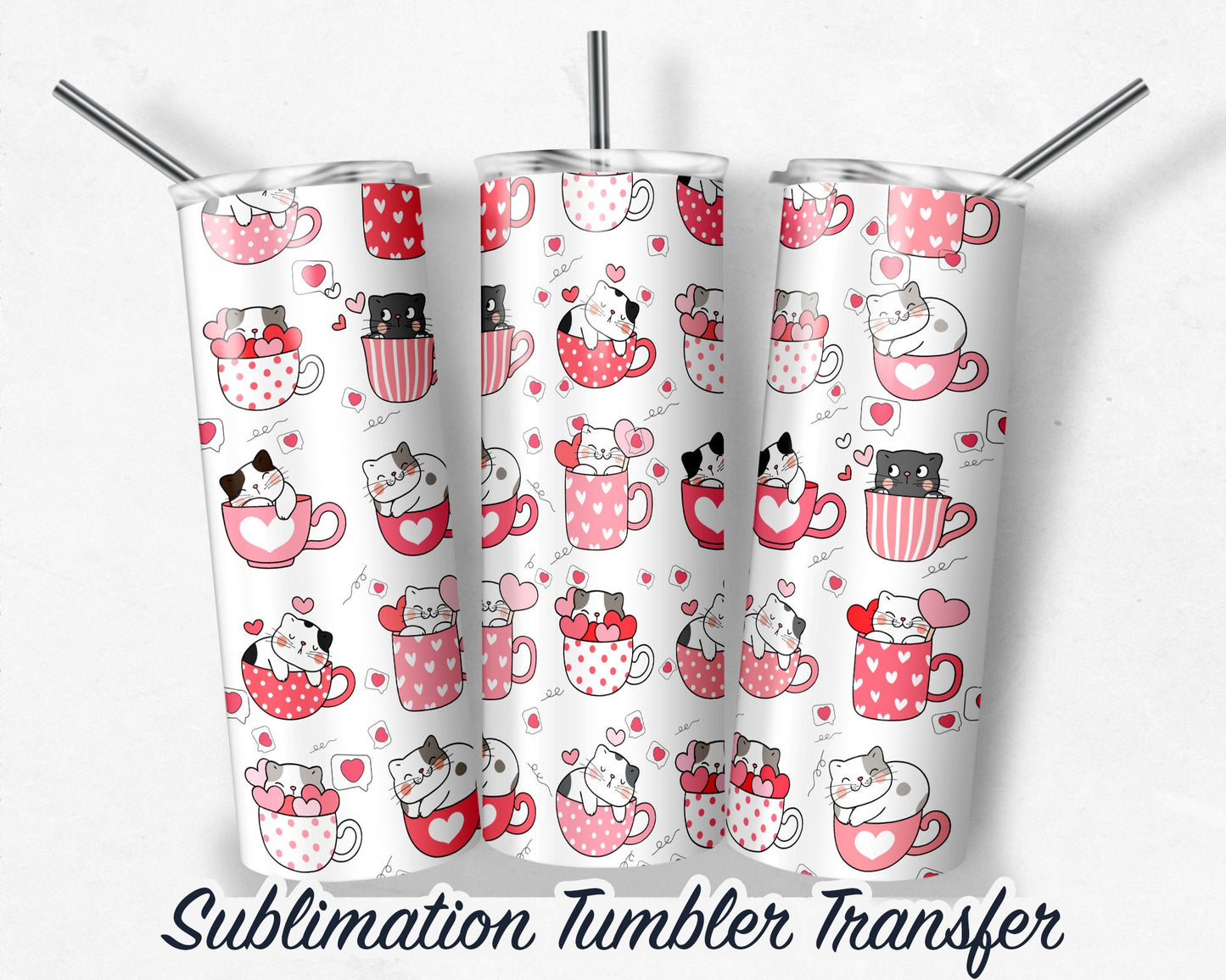 Cats  Sublimation Transfer Print For 20 oz - 30 oz Tumblers - Ready to Press - Heat Transfers