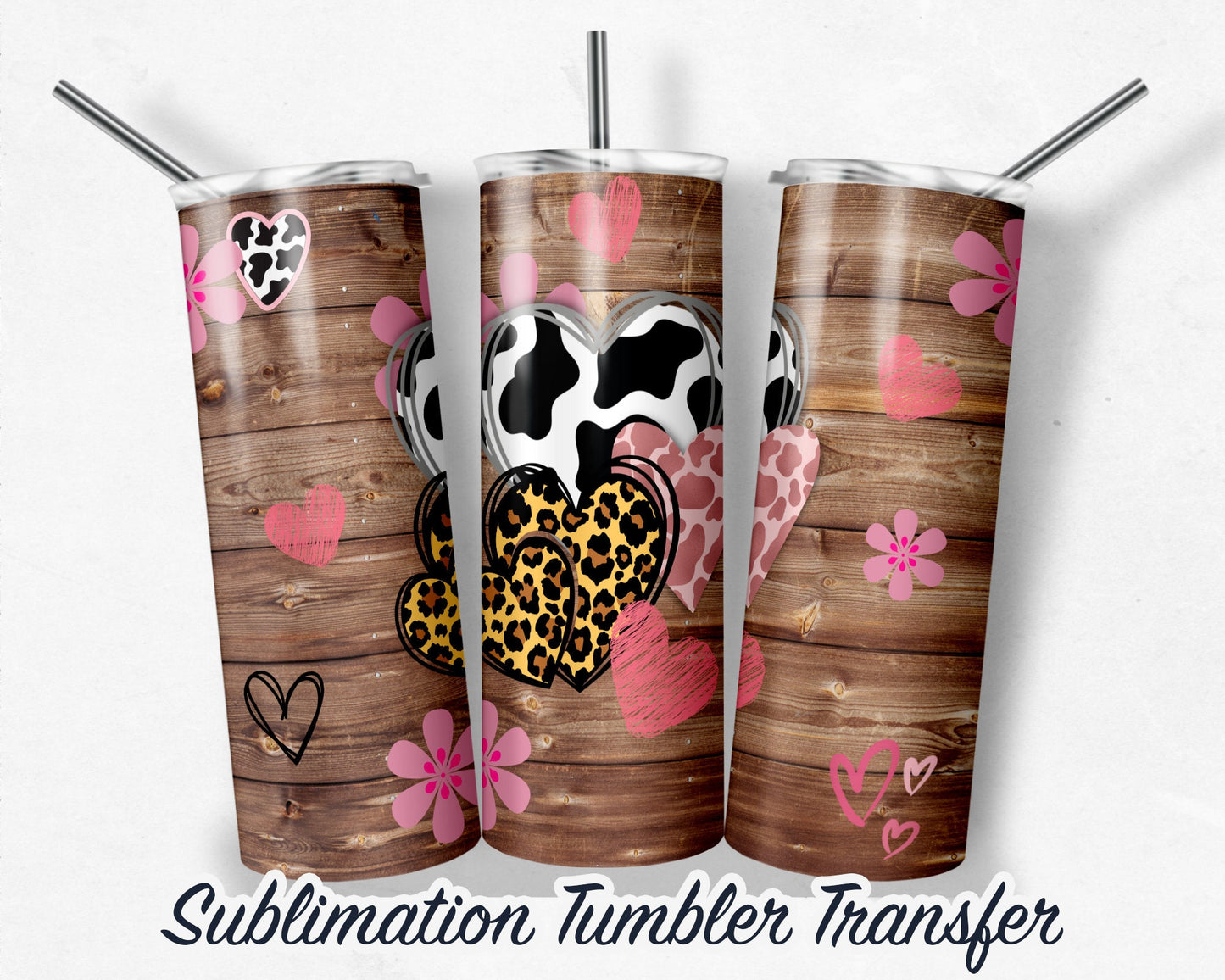 Western Valentine's Day  Sublimation Transfer Print For 20 - 30 oz Tumblers - Ready to Press - Heat Transfers