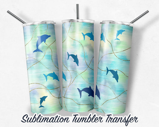 Dolphin  Sublimation Transfer Print For 20 oz - 30 oz Skinny Tumbler - Ready To press - Heat Transfer