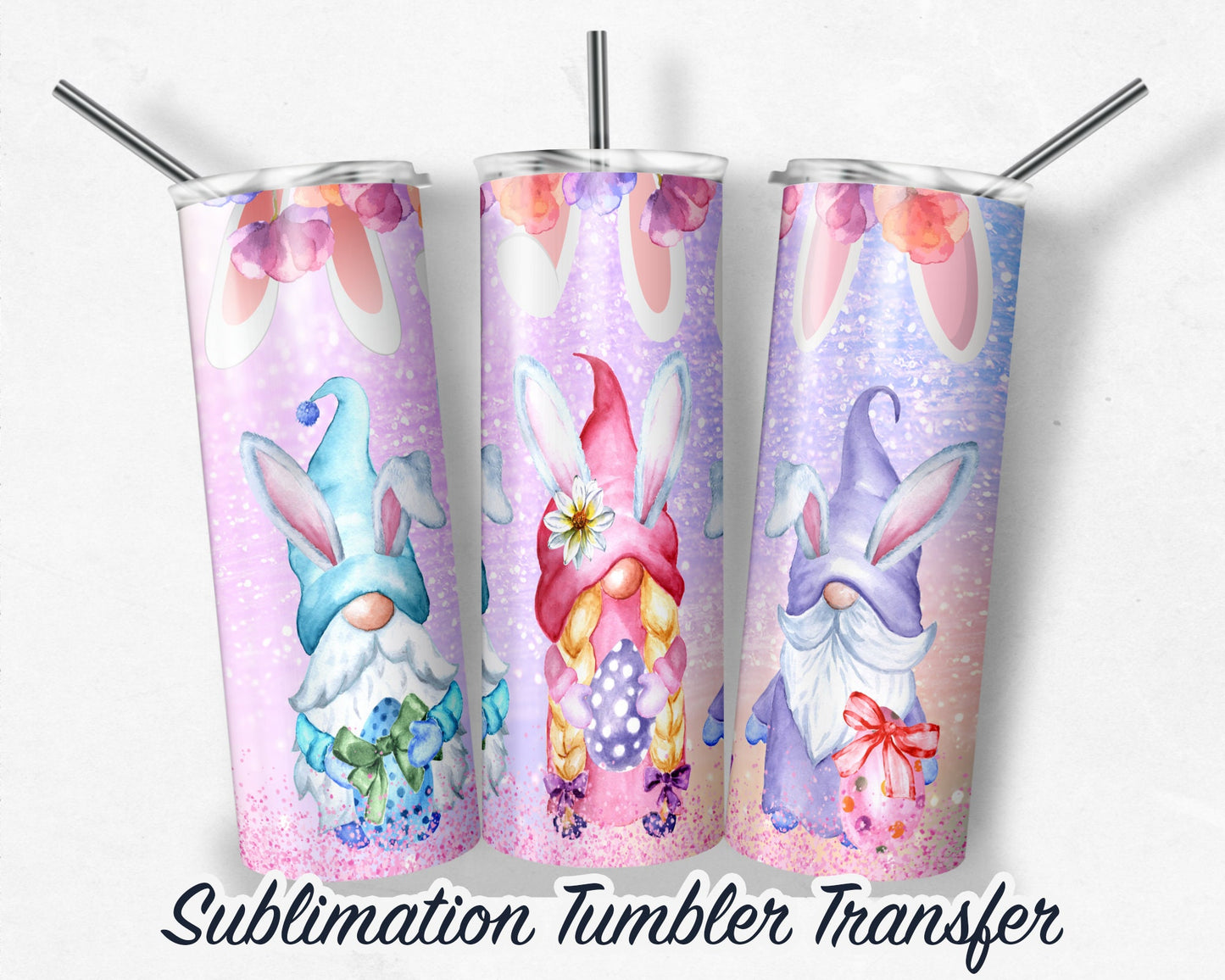 Easter Gnomes  Sublimation Transfer Print For 20 oz - 30 oz Skinny Tumbler - Ready To press - Heat Transfers