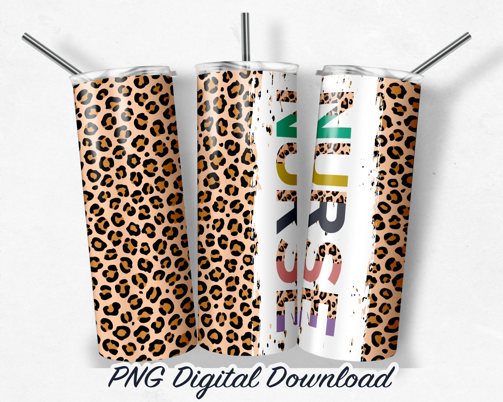 Nurse Leopard Print 20oz Sublimation Tumbler Design - PNG Digital Download