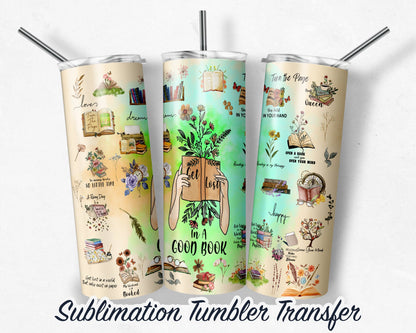 Book Lovers  Sublimation Print For 20 oz Skinny Tumbler - 30oz Skinny Tumbler - Ready To press - Heat Transfers