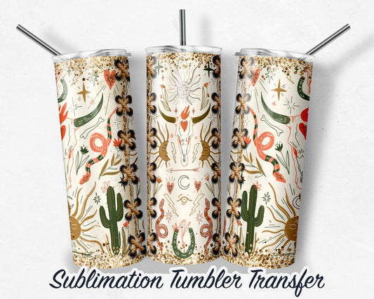 Western -  Sublimation Transfer Print For 20 oz - 30 oz Skinny Tumbler - Ready To Press