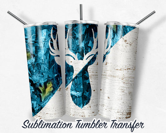 Blue Deer head Camo  Sublimation Transfer Print For 20 oz Tumblers - 30 oz Tumblers - Ready To press - Heat Transfers