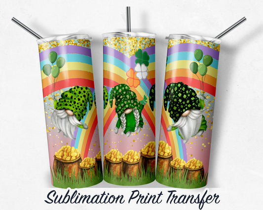 St. Patricks Gnomes  Sublimation Transfer Print For 20 oz - 30 oz Skinny Tumbler - Ready To press - Heat Transfers