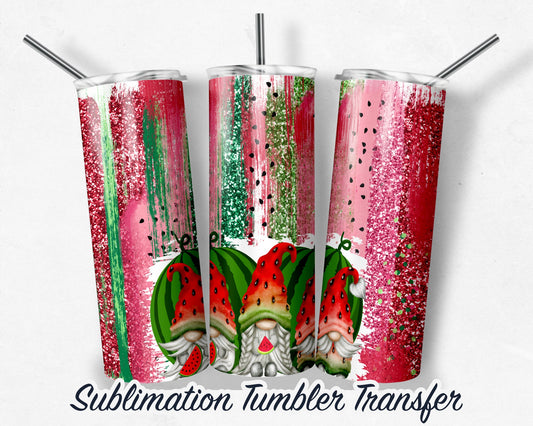 Watermelon Gnomes  Sublimation Transfer Print For 20 oz - 30 oz Skinny Tumbler - Ready To press - Heat Transfers