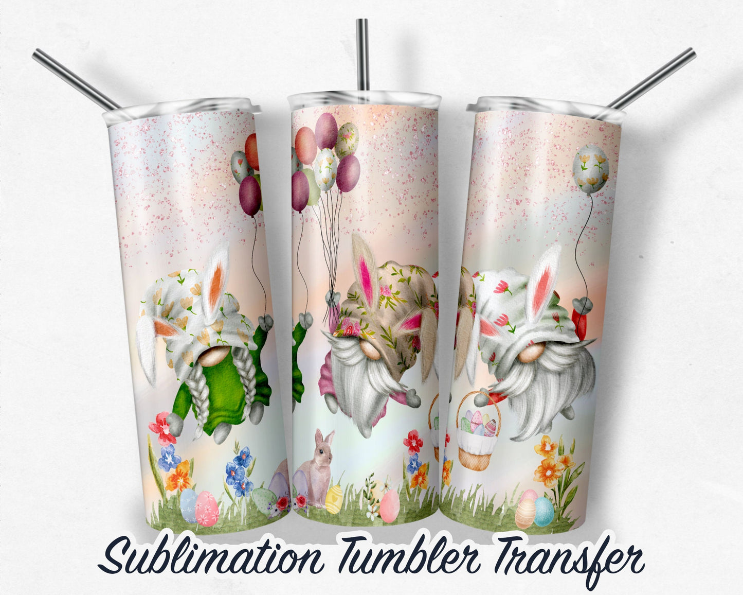 Easter Gnomes  Sublimation Transfer Print For 20 oz - 30 oz Skinny Tumbler - Ready To press - Heat Transfers