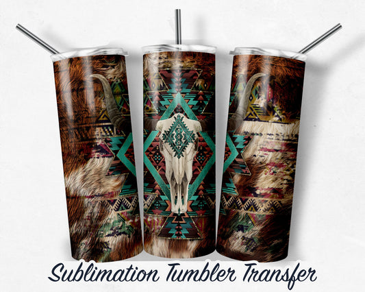 Southwestern Bull Skull  Sublimation Transfer Print For 20 oz Tumblers - 30 oz Tumblers - Ready To press - Heat Transfers