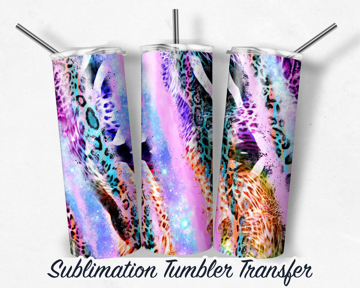 Rainbow Leopard  Sublimation Transfer Print For 20 oz Tumblers - 30 oz Tumblers - Ready To press - Heat Transfers