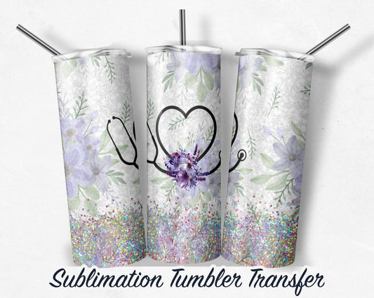 Pastel Glitter Nurse  Sublimation Transfer Print For 20oz Tumblers- 30 oz Tumbler - Ready To press - Heat Transfers