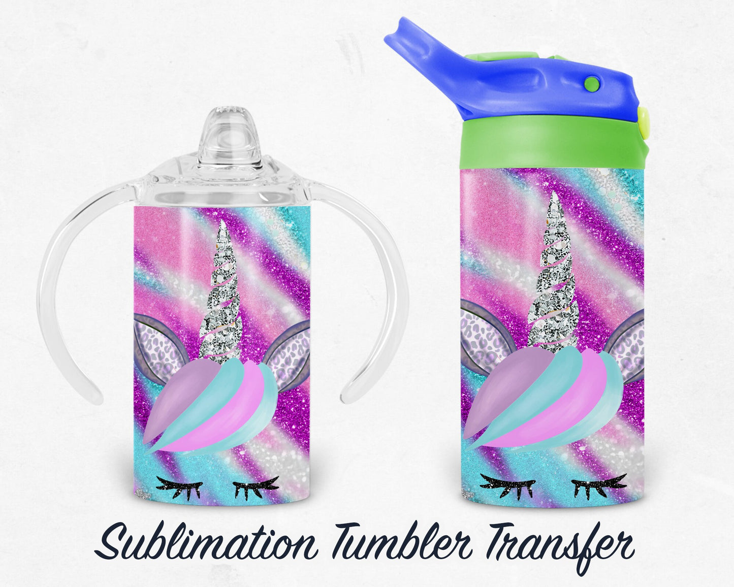 Unicorn Kids 12 oz Sippy Sublimation Tumbler Transfer - Ready To press - Heat Transfers SHIPS NEXT DAY