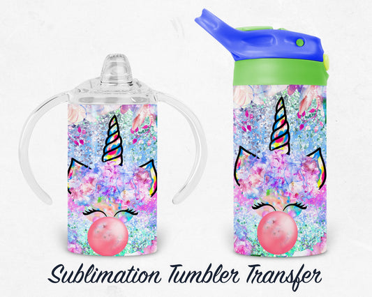 Unicorn Kids 12 oz Sippy Sublimation Tumbler Transfer - Ready To press - Heat Transfers SHIPS NEXT DAY