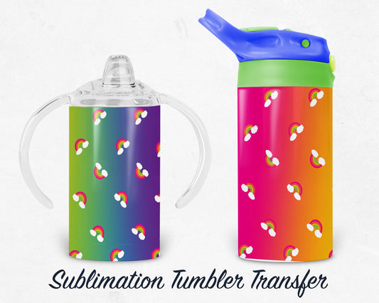 90s Girl Rainbow - Neon  - Kids 12 oz Sippy Sublimation Tumbler Transfer - Ready To press - Heat Transfers SHIPS NEXT DAY