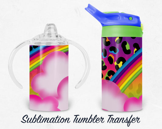 90s Girl Rainbow - Neon  - Kids 12 oz Sippy Sublimation Tumbler Transfer - Ready To press - Heat Transfers SHIPS NEXT DAY