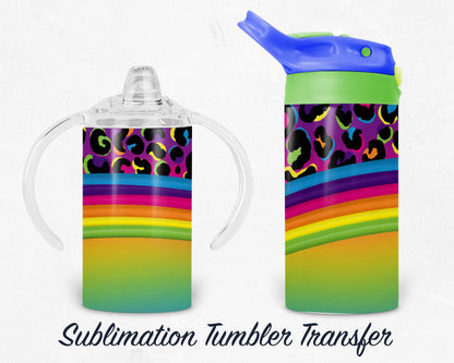 90s Girl Rainbow - Neon  - Kids 12 oz Sippy Sublimation Tumbler Transfer - Ready To press - Heat Transfers SHIPS NEXT DAY