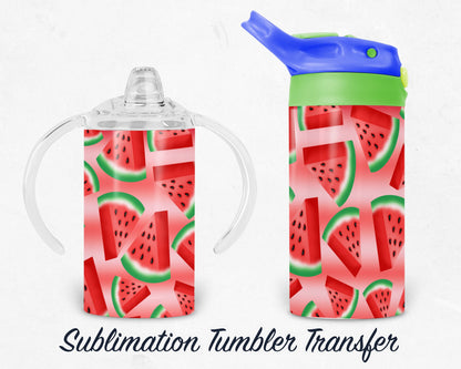 Watermelon Fruit Kids 12 oz Sippy Sublimation Tumbler Transfer - Ready To press - Heat Transfers SHIPS NEXT DAY