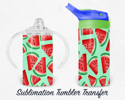 Watermelon - Fruit Kids 12 oz Sippy Sublimation Tumbler Transfer - Ready To press - Heat Transfers SHIPS NEXT DAY