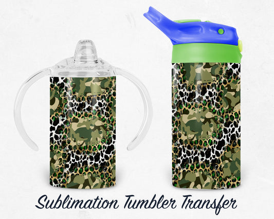 Leopard Camo Kids 12 oz Sippy Sublimation Tumbler Transfer - Ready To press - Heat Transfers SHIPS NEXT DAY