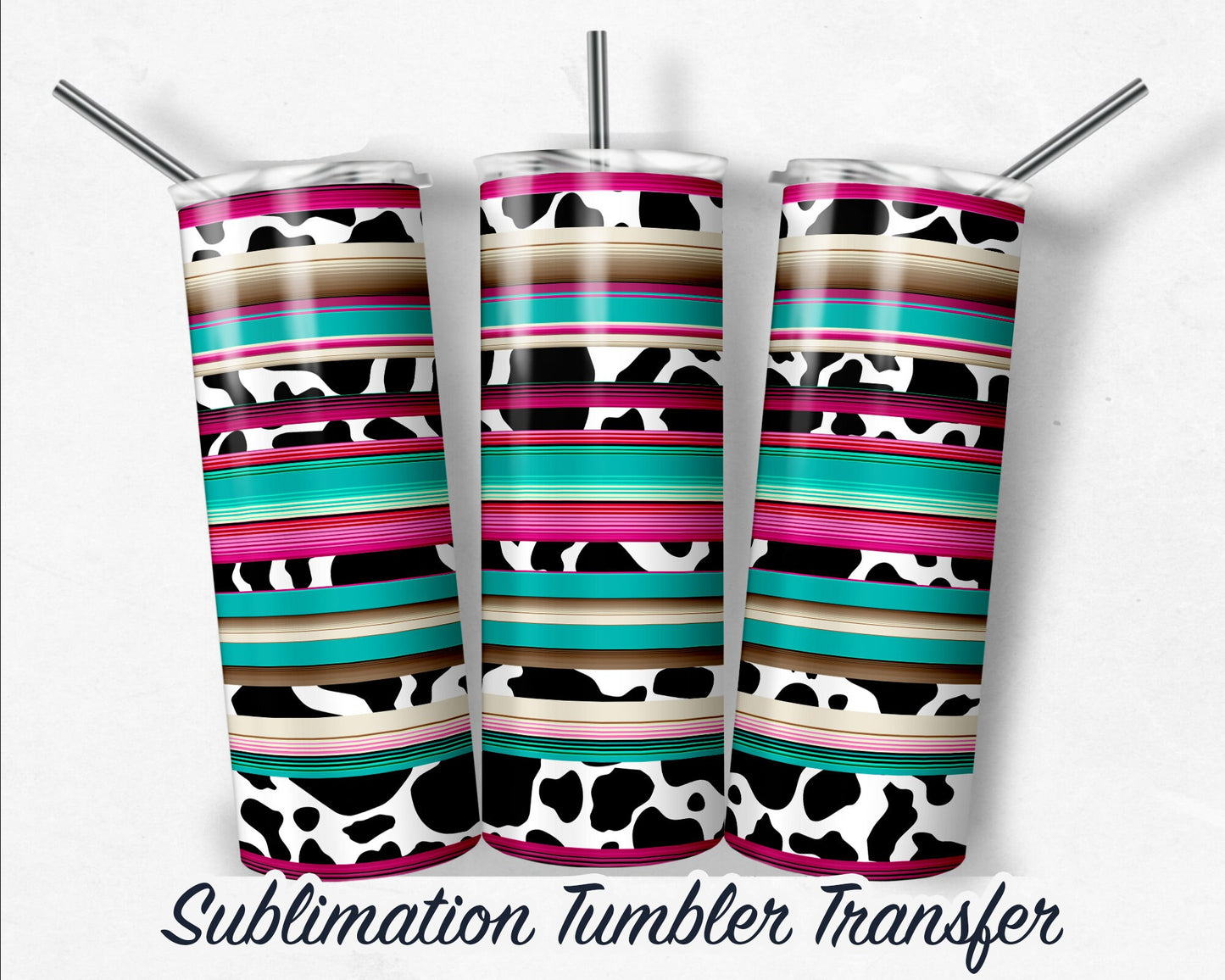 Serape Cow Print -  Sublimation Transfer Print For 20 oz - 30 oz Skinny Tumbler - Ready To press - Heat Transfer