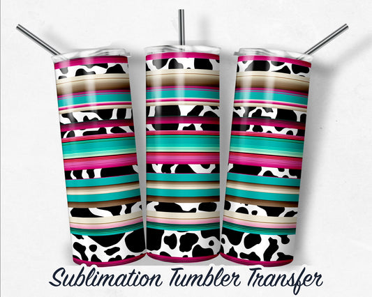 Serape Cow Print -  Sublimation Transfer Print For 20 oz - 30 oz Skinny Tumbler - Ready To press - Heat Transfer