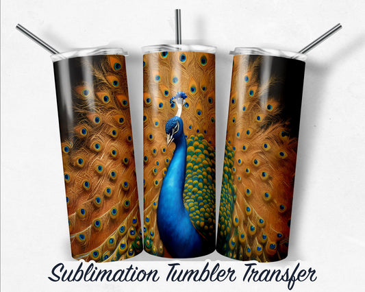 Peacock -  Sublimation Transfer Print For 20 oz - 30 oz Skinny Tumbler - Ready To press - Heat Transfer