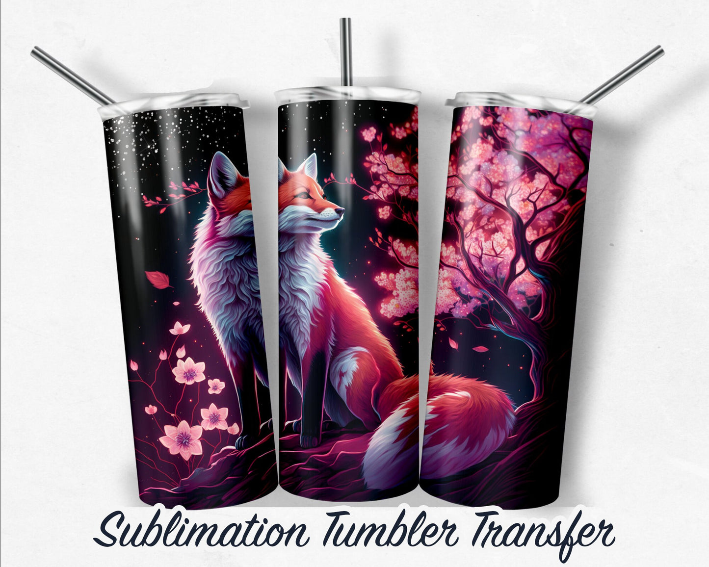 Fox -  Sublimation Transfer Print For 20 oz - 30 oz Skinny Tumbler - Ready To press - Heat Transfer