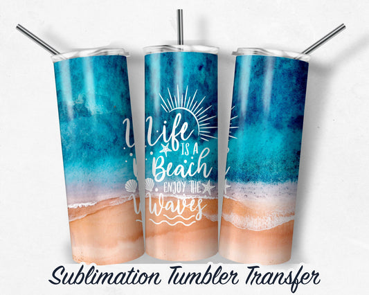 Beach  Sublimation Transfer Print For 20 oz - 30 oz Tumblers - Ready To press - Heat Transfers