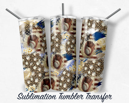 Leopard Baseball  Sublimation Transfer Print For 20 oz - 30 oz Skinny Tumbler - Ready To press - Heat Transfers