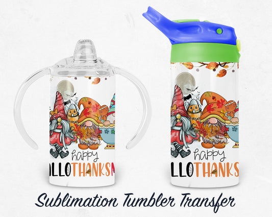 Happy HallowThanksMas Kids 12 oz Sippy Sublimation Tumbler Transfer - Ready To press - Heat Transfers SHIPS NEXT DAY