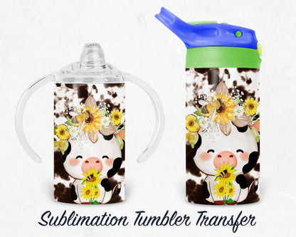 Baby Cow - Cow Print - Kids Sippy Vinyl or Sublimation Tumbler Transfer