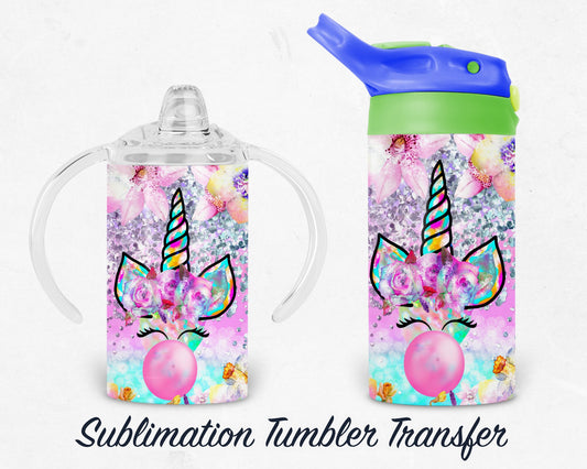 Unicorn Kids 12 oz Sippy Sublimation Tumbler Transfer - Ready To press - Heat Transfers SHIPS NEXT DAY