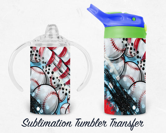 Baseball - Kids 12 oz Sippy Sublimation Tumbler Transfer - Ready To press - Heat Transfers SHIPS NEXT DAY