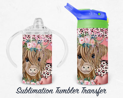 Cow - Kids 12 oz Sippy Vinyl or Sublimation Tumbler Transfer - Ready To press - Heat Transfers