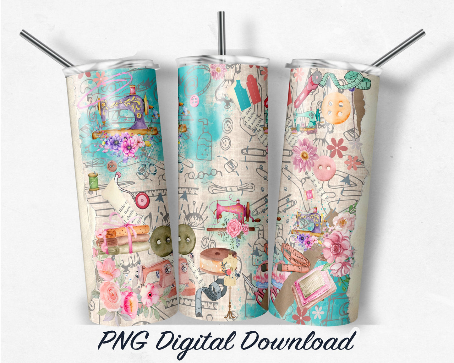 Vintage Sewing 20oz Sublimation Tumbler Design - PNG Digital Download