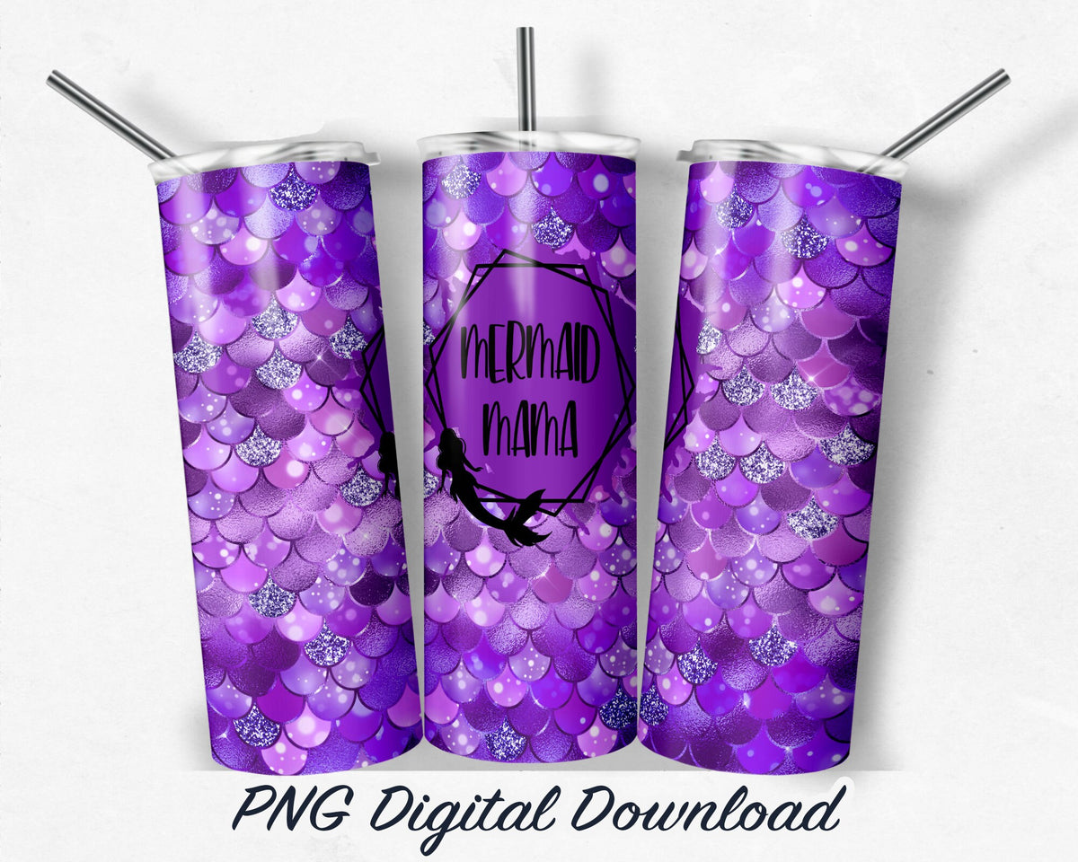 Purple Mermaid MAMA 20oz Sublimation Tumbler Design - PNG Digital Download