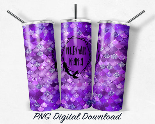 Purple Mermaid MAMA 20oz Sublimation Tumbler Design - PNG Digital Download