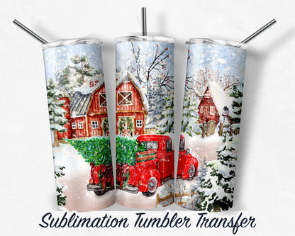 Red Truck Christmas  Sublimation Transfer Print For 20 oz Tumblers - 30 oz Tumblers - Ready To press - Heat Transfers