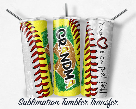 Grandma of Both Baseball and Softball  Sublimation Transfer Print For 20oz Tumbler - 30oz Tumbler - Ready To press