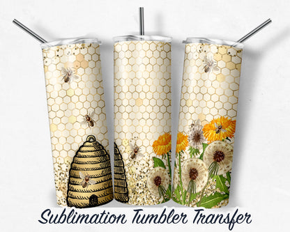 Dandelion and Bee  Sublimation Transfer Print For 20 oz Tumblers - 30 oz Tumblers - Ready To press - Heat Transfers