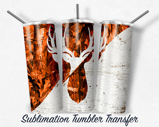 Orange Buck Camo  Sublimation Transfer Print For 20 oz Tumblers - 30 oz Tumblers - Ready To press - Heat Transfers