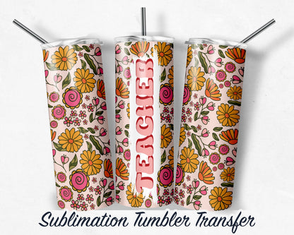 Retro Teacher -  Sublimation Transfer Print For 20 oz - 30 oz Skinny Tumbler - Ready To press - Heat Transfer