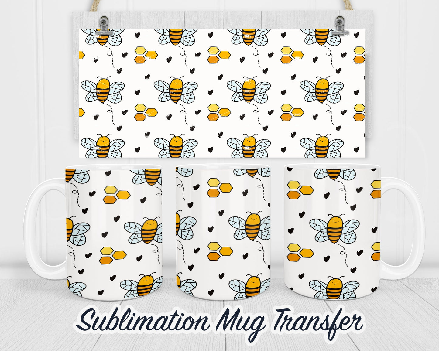 Bee - Sublimation Transfer Print For 11 oz - 15 oz Mugs - Ready To press - Heat Transfer