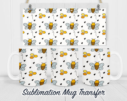 Bee - Sublimation Transfer Print For 11 oz - 15 oz Mugs - Ready To press - Heat Transfer