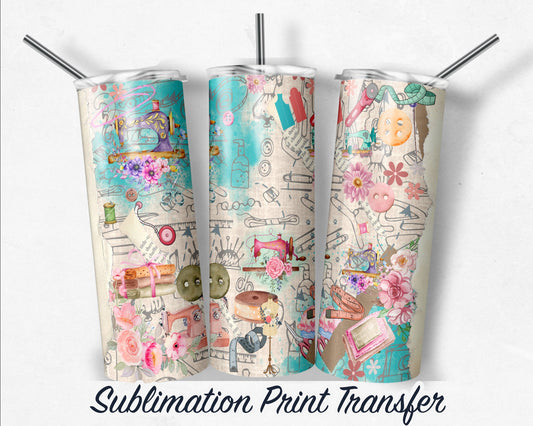 Vintage Sewing  Sublimation Transfer Print For 20 oz Tumblers - 30 oz Tumblers - Ready To press - Heat Transfers