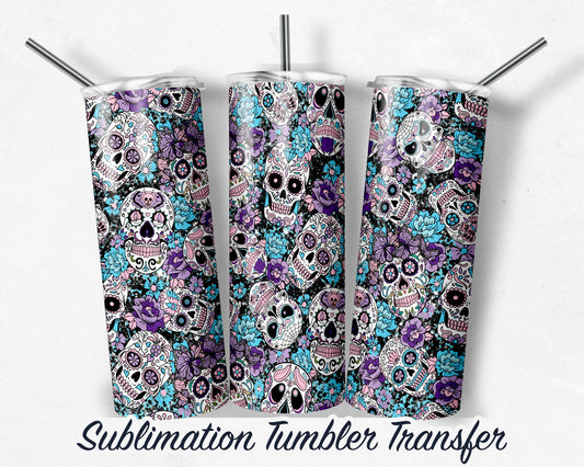 Sugar Skull  Sublimation Transfer Print For 20 oz Tumbler - 30 oz Skinny Tumbler - Ready To press - Heat Transfers