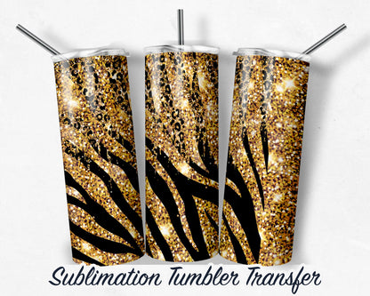 Gold Zebra -  Sublimation Transfer Print For 20 oz Tumbler - 30 oz Skinny Tumbler - Ready To press - Heat Transfers