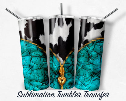 Cowhide and Turquoise  Sublimation Transfer Print For 20 oz Tumblers - 30 oz Tumblers - Ready To press - Heat Transfers