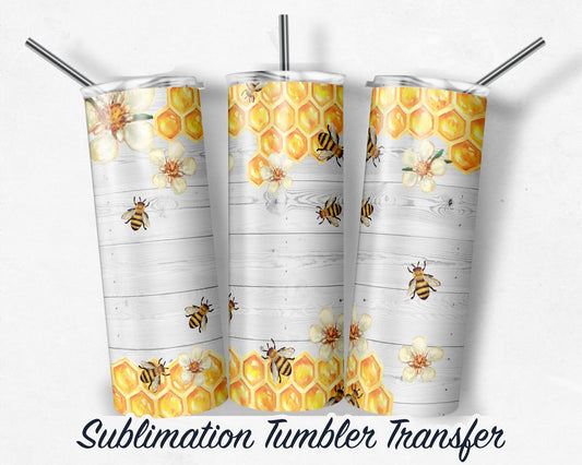 Sunflower and Bee's  Sublimation Transfer Print For 20 oz Tumblers - 30 oz Tumblers - Ready To press - Heat Transfers