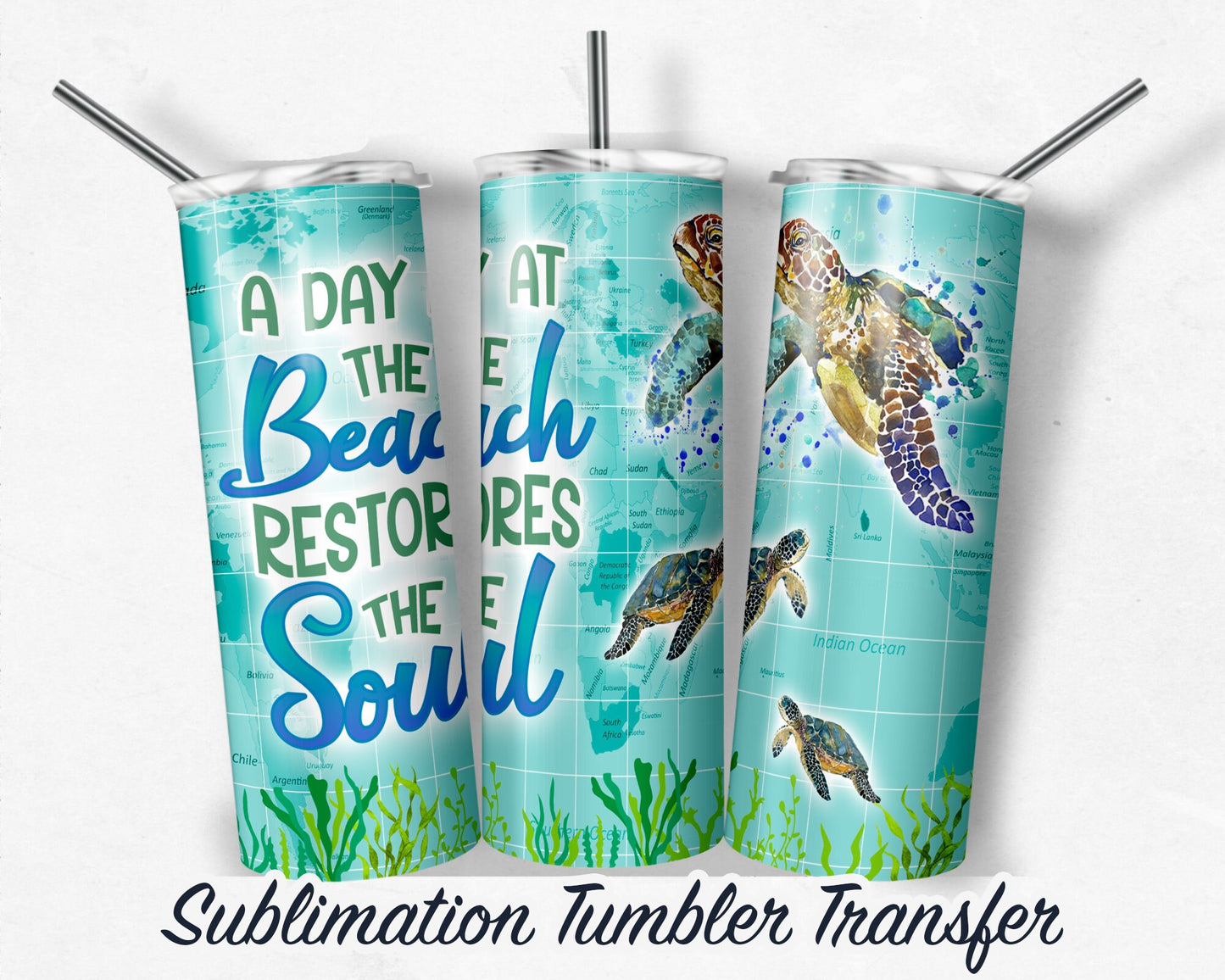 Beach  Sublimation Transfer Print For 20 oz Tumblers - 30 oz Tumblers - Ready To press - Heat Transfers