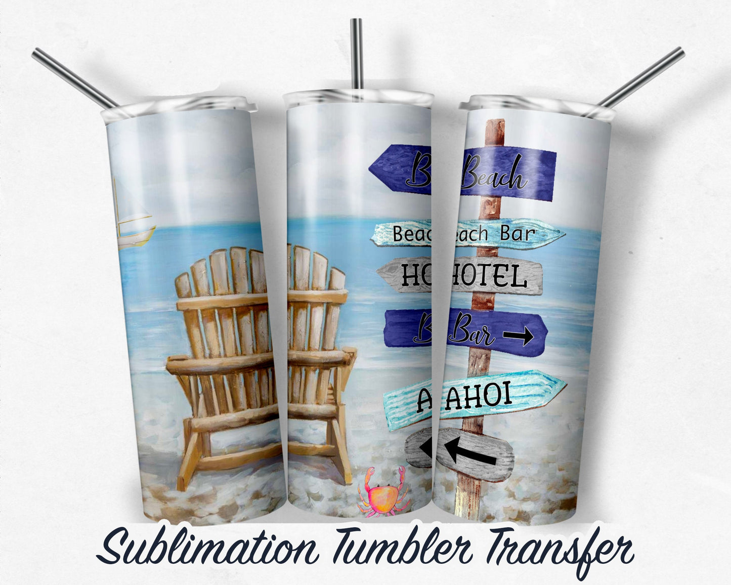 Beach  Sublimation Transfer Print For 20 oz Tumblers - 30 oz Tumblers - Ready To press - Heat Transfers